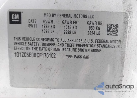2012 Chevrolet Malibu 1Lt from USA, damaged, VIN 1G1ZC5E0XCF176102